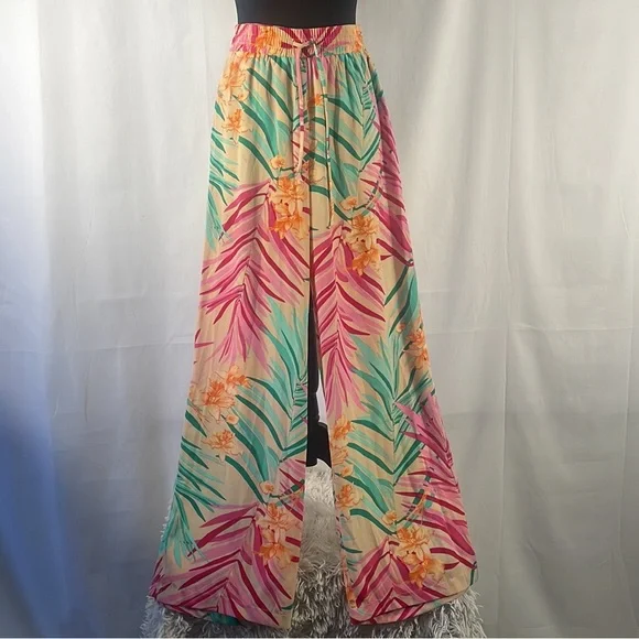 Floral,tropical wide,flare leg pants, multi colored, X-Small - Picture 1 of 10